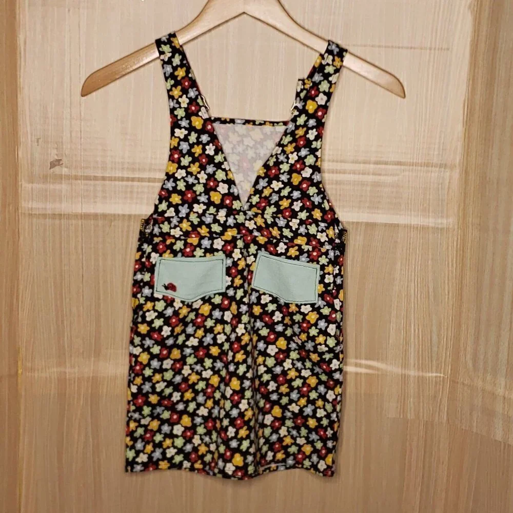 Handmade Girls Black Floral Ladybug Overall Dress 5